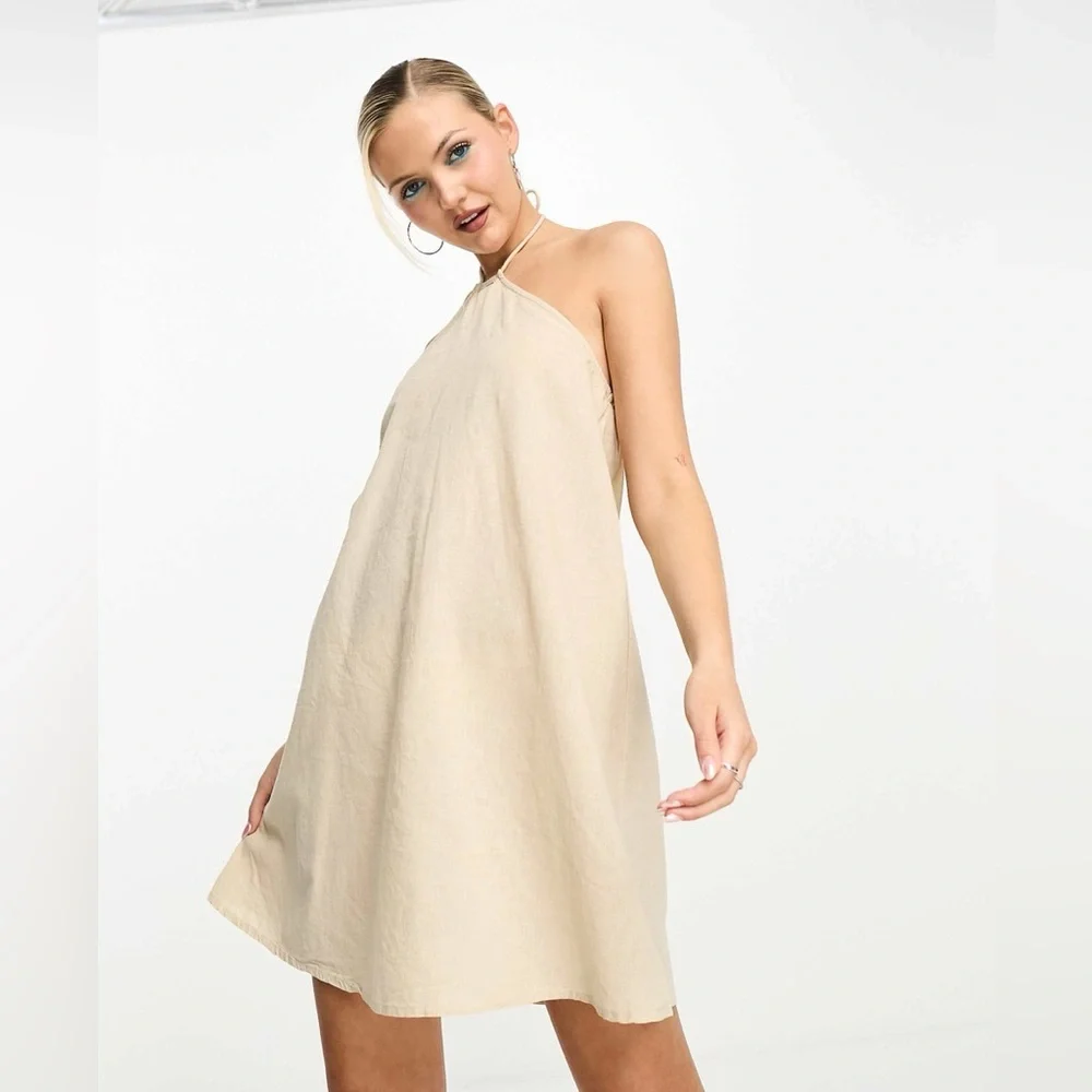Noisy May‎ linen halter neck mini dress in cream women’s size medium